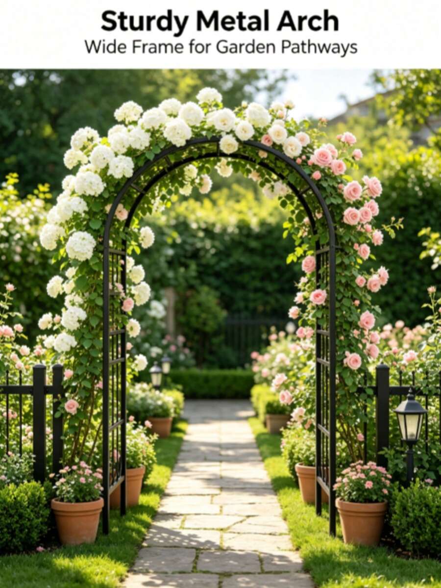 240 Cm Black Metal Plant Climbing Frame, Wedding Party Arch Frame, Climbing Plant Climbing Frame, Outdoor Decorative Arch, Gardening Tools, Plant Rack, Garden Decoration - A - View 1