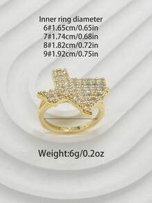 1pc Hip Hop Gold Plated Zirconia Texas State Map Shaped Ring, Unisex Daily Wear Versatile Accessory, Halloween, Party, Holiday Gift - Gold - View 6