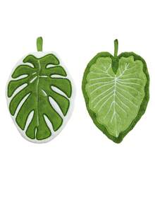 2pcs Leaf Shaped Hand Towels, Super Absorbent, Soft & Fluffy, Hook Design, Bohemian Style Home Decor, Easy To Clean, Reusable, Kitchen & Bathroom Use, Lint-Free Quick Dry, Lightweight & Durable, Back To School Tropical Style Home Cleaning Accessories - Multicolor - View 12