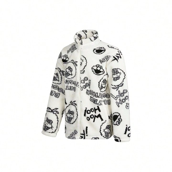 Adidas Neo All-Over Print Fleece Long Sleeve Jacket Unisex Couple Style White - White - View 1