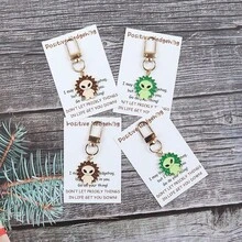 2pcs/4pcs Funny Alien Hedgehog Inspirational Keychain, Creative Fusion Of Hedgehog And Alien Image, Comes With Inspirational English Greeting Card, Easy To Assemble And Disassemble. Perfect Gift For Colleagues, Friends, Birthday, Encouragement During Low Moments, Niche Quirky Positive Energy Commemorative Small Gift. - Green + Brown - View 11