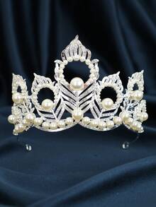 Silver Pearl Rhinestone Leaf Bridal Crown Tiara Wedding Hair Accessories Women Bride For Bachelorette Party Prom Pageant - White - View 4