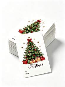 20/50pcs Merry Christmas Greeting Cards, Christmas Tree & Gift Box Design Memo Cards With To/From Blank Space, Holiday Gift Insert Cards, Suitable For Small Business Gift Packaging - Sets - View 1