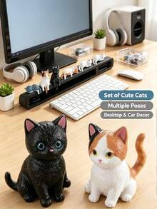 Cute Resin Mini Cat Figurine Accessory, Suitable For Yard And Garden Decor, Computer Monitor And Car Dashboard Decoration, Cute Mini Cat Statue, Windshield And Screen Display Accessory, Exclusive For Pet Lovers, Fun Design, Suitable For Office, Car And Home Decor, Ideal Gift For Cat Lovers - A - View 3