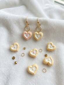 10pcs Cream Pleated Heart Resin Beads, Top And Bottom Hole Loose Beads, DIY Bracelet Phone Chain, Resin Forged Handmade Accessories - Love - View 5