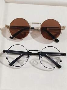 2 Pairs Metal Round Frame Men's Fashion Glasses - Multicolor - View 7