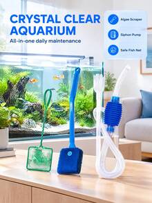 3pcs Aquarium Cleaning Set, Fish Tank Siphon Tube, Double-Sided Aquarium Sponge Brush And Fish Tank Cleaning Tools, Aquarium Water Quality Cleaning And Maintenance Supplies - Multicolor - View 7
