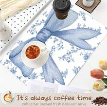 1pc Christmas Series Light Blue Bow & Floral Pattern Coffee Bar Mat, Diatomaceous Earth Soft Bottom Drainage Mat, Soft Rubber Absorbent Wear-Resistant Dish Drying Mat, Countertop Table Mat For Kitchen, Restaurant, Patio, Home Kitchen Decor - Multicolor - View 7