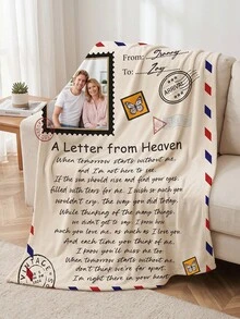 Personalized Custom Photo & Text Fleece Blanket, Vintage Envelope Letter Design Throw Blanket, Customized Memorial Gift, Soft Lightweight Sofa Bed Decor Blanket - Multicolor - View 2