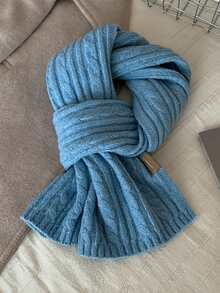 1PC Women's Casual Solid Color Scarf, Autumn/Winter Versatile Cable Knit Texture Warm College Style Knitted Knitted Neck Warmer - Multicolor - View 11