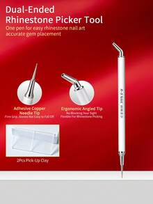 RS NAIL Dual-Ended Rhinestone Picker Pen Set With Pick-Up Clay, Nail Art Gem Dotting Tool Kit, Wax Pen 25° Angled Head, Unobstructed View Christmas Nail Art Essentials - White - View 12