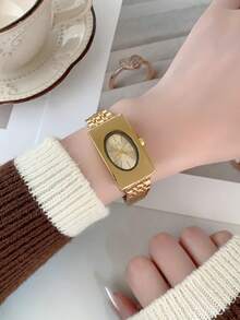 1件女款金色石英手錶，極簡條形刻度，折疊扣，適合日常配戴與送禮 - 金色 - 查看 6
