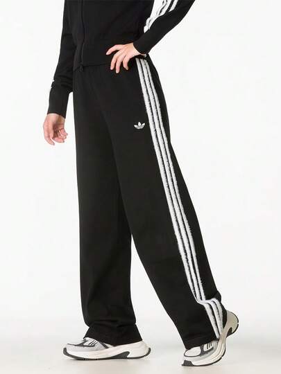 Adidas Women's Knit FB TP Sports Long Pants, Retro Striped Drawstring Casual Wide Leg Pants For Daily Wear, KS9363