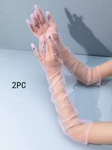 2雙女款純色網格長款晚宴手套 - 多色 - 查看 22
