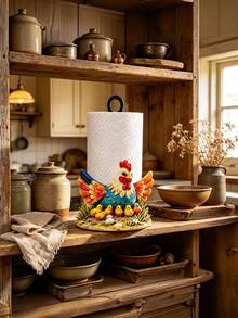 Farmhouse Rooster & Chick Paper Towel Holder, Colorful Metal Freestanding Desktop Paper Towel Dispenser, Sturdy Iron Base, Country Style Kitchen Countertop Decor, Home Storage & Organization Gift, Suitable For Farm Enthusiasts, Applicable For Restaurant Dining Table - Multicolor - View 9