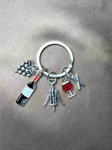 1 buah Gantungan Kunci Modis 26 Huruf untuk Pria dan Wanita, Gantungan Kunci Pembuka Botol Anggur Merah dengan Liontin Anggur - Hadiah Kreatif untuk Pecinta Anggur - Antique Silver - View 30