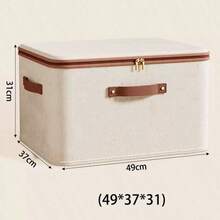 1pc Minimalist Beige Linen Foldable Storage Box With Handle, Portable Clothes Organizer Bin, Suitable For Under Bed Placement, Applicable For Bedroom Closet Organization, Seasonal Clothing Storage And Daily Home Storage Organization - Beige - View 11