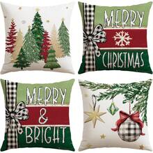 4Pcs Christmas Throw Pillow Covers, Xmas Tree Snowflake Plaid Bow Ornament Decorative Cushion Cases For Sofa Couch Home Holiday Decor, Single Sided Print, Pillow Inserts Not Included - Red and Green - View 10