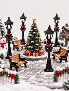 6/4/2/1pc Christmas Street Lamp & Bench Ornament Set, Christmas Decor, Christmas Wreath Decoration, Suitable For Winter Snow Scene Decoration, Christmas Scene Diorama, Desktop Display Decoration, Applicable For Holiday Tabletop Arrangement, Window Display, DIY Scene Assembly, Great For Christmas Atmosphere Decoration, Suitable For Desktop Landscaping, Christmas Decor - Multicolor - View 4