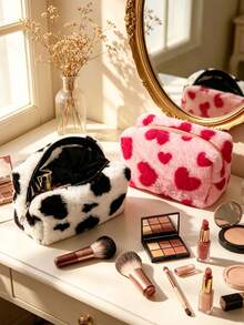 Tas Kosmetik Lembut dan Mewah, Kapasitas Besar, Motif Hati, Tas Perlengkapan Mandi Portabel untuk Perjalanan, Kantong Penyimpanan Kosmetik - MultiWarna - View 2