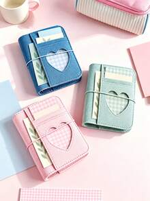 M5 Loose-Leaf Mini Notebook Sticker Storage Album Sticker Collection Book Card Storage Album Pink Blue Denim Heart Loose-Leaf Notebook With Elastic Band Photo Card Collection Album Idol Photo Album - M5 - View 2