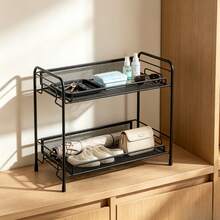 Two Styles 2-Tier Iron Mesh Storage Rack, 37*14*33cm/34*17*33cm Available In Black And White, Multi-Scene Layered Organizer For Bathroom, Kitchen And Desktop - View 1