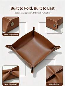 1PC Foldable Leather Multi-Function Storage Tray, Suitable For Storing Keys, Jewelry, Coins And Other Items, Desktop Storage Organizer, Desktop Storage, Enclosure Design Prevents Small Items From Rolling Off, Can Be Flattened When Not In Use To Save Space, Suitable For Entryway Key Storage, Doorway Coin Storage, Vanity Jewelry Storage, Office Desk Small Stationery Storage, Bedside Table Personal Item Storage, Also Can Be Used As A Gift. - Multicolor - View 8