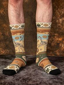 1/3 Pasang Kaos Kaki Setengah Betis Motif Dinosaurus Jacquard Warna-warni Kreatif, Gaya Jalanan, Paleontologi, Fosil, Motif Halloween - MultiWarna - View 4