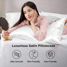 Set Of 2 Solid White Silky Satin Pillowcases, Smooth Cooling Pillow Covers For Hair Skin Care, Envelope Opening Pillow Case, Home Bedroom Bedding Decor, Pillow Not Included - White - View 5