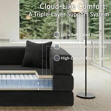 2-Seater Foldable Sofa Bed, 62'' Convertible Sleeper Sofa, Spring Folding Floor Couch With With Pillow Back Support Armrest, 4-In-1 Futon Sofa Bed For Living Room - Black - View 6