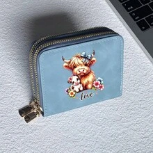 Highland Cow Print Card Holder, Lightweight Fashion Women's Wallet, Suitable For Daily Use, Dual Zipper Mini Wallet/Coin Purse/Card Holder - Multicolor - View 8