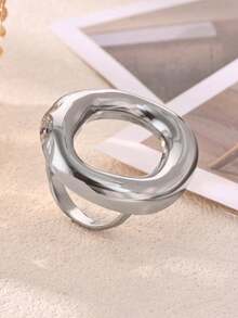 Exaggerated Geometric Hollow Out Oval Rings For Women Men Gold Color Stainless Steel Ring Wedding Fashion Punk Finger Jewelry Party Gifts - 1 - View 5