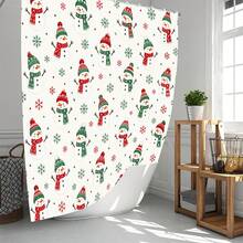 1pc/4pcs Cartoon Scarf Snowman Pattern Multifunctional Bathroom Decor Shower Curtain Set, Free 12 Hooks, Premium Holiday Atmosphere, Bathroom Mat, U-Shaped Rug And Round Toilet Lid Cover, Suitable For All Occasions, Bathroom Set - Cartoon Snowman Scarf - View 2