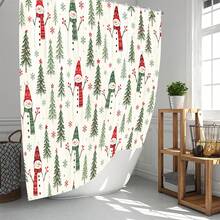 1pc/4pcs Tall Long Scarf Snowman Vertical Pine Tree Pattern Multifunctional Bathroom Decor Shower Curtain Set, Free 12 Hooks, Premium Holiday Atmosphere, Bathroom Mat, U-Shaped Rug And Round Toilet Lid Cover, Suitable For All Scenes Decoration Bathroom Set - Tall Scarf Snowman Vertical Pine Tree - View 2
