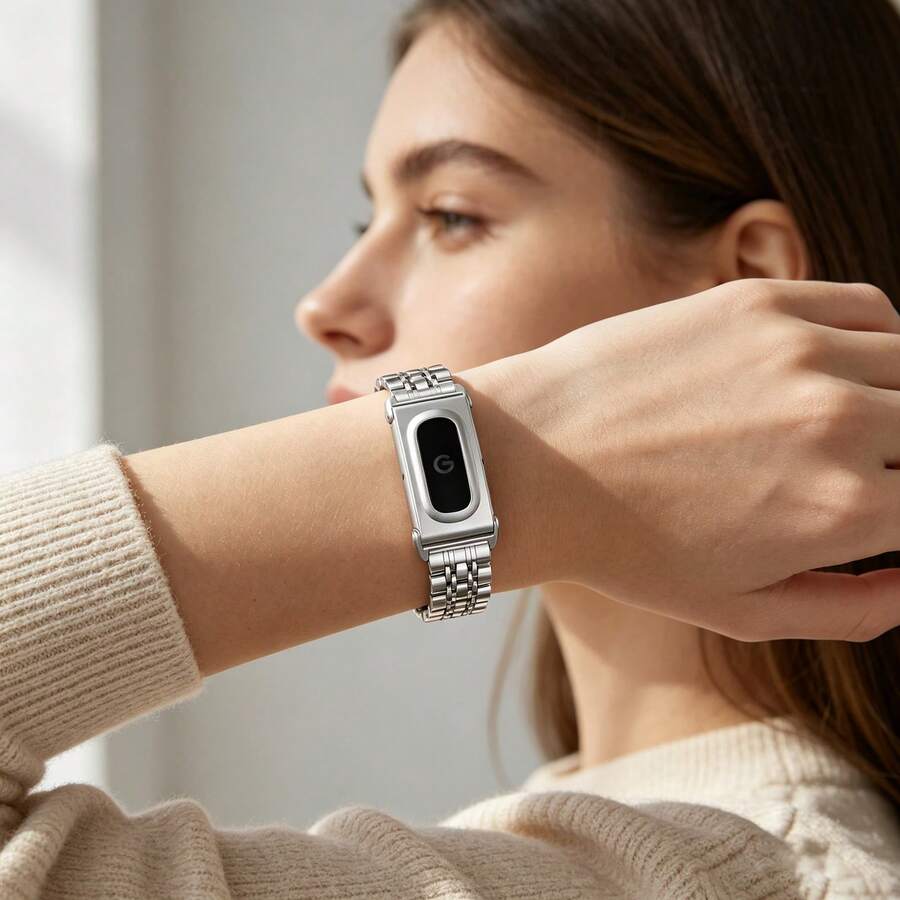 Metal Watch Band For Google Air Smartwatch, 316L Stainless Steel Protective Bezel Replacement Case, Wristwatch Band Bracelet Accessory - Silver - View 1