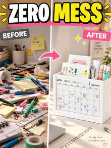 Multifunctional Desktop Organizer With 2026 Calendar Display, Space-Saving Minimalist Student Desk Storage, Sturdy Pencil Holder, Suitable For Study Room, Pen Holder, Office Desk Accessories, Home Decor, Travel Essential - Multicolor - View 4