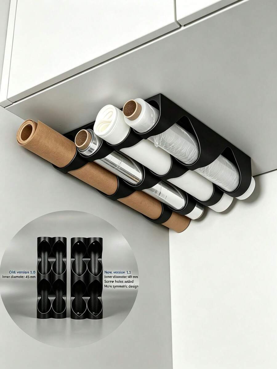 2/4 Hole Kitchen Storage Rack, Roll Storage Rack, Plastic Wrap Storage Rack, Designed For Installation On Shelves Or Under Cabinets, Can Store Baking Paper, Baking Mats, Plastic Wrap, Etc.; Each Compartment Can Hold 2 Rolls, Suitable For Storing Aluminum Foil, Baking Paper Or Other Similar Kitchen Roll Materials