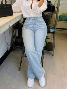 Women's Vintage Loose Boyfriend Straight Leg Denim Jeans Casual Fall - Light Wash - View 2
