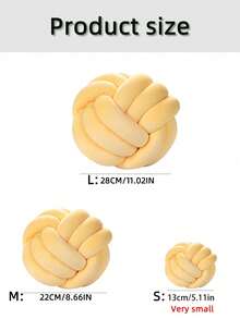 1個純色多用途手工三股編織球裝飾枕，沙發咖啡桌裝飾，臥室床頭裝飾枕，三種尺寸可選，淡黃色 - 鵝黃 - 查看 3