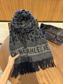 1件女款秋冬韓式百搭加厚保暖圍巾披肩，雙面大尺寸長款護頸保暖巾，辦公室雙用途新款 - 黑色 - 查看 2