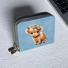 Highland Cow Print Card Holder, Lightweight Fashion Women's Wallet, Suitable For Daily Use, Dual Zipper Mini Wallet/Coin Purse/Card Holder - Multicolor - View 17
