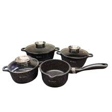 Elitehoff 9-Piece Nonstick Cookware Set, Marble-Effect Pots & Saucepan, 3 Glass Lids, Induction Compatible, 16–24 Cm, Black Or Grey - View 6
