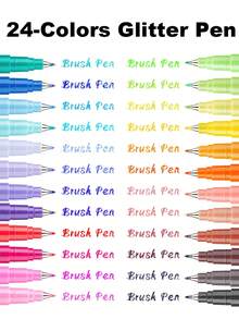 6/12/24pcs Glitter Soft Brush Pen, Colorful Calligraphy Soft Tip Highlighter, Shimmer Ink With Glitter, For Kids, Card Making, Doodling, Journaling - Multicolor - View 7