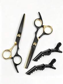 4pcs/Set Professional Hair Cutting Scissors Set - 4pcs Colorful Hair Clips + Professional Hair Shears Set, Salon Use Hairdressing Scissors, Flat Shears For Bangs, Thinning Scissors For Textured Hair, Multi-Functional Hair Styling Crocodile Clips For Hairstylists - Multicolor - View 12