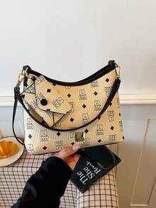 Korean Style All-Over Print Bear & Crescent Moon Underarm Bag, Lightweight Multi-Way Carry Women's Crossbody Small Bag For Daily Commute - Multicolor - View 7