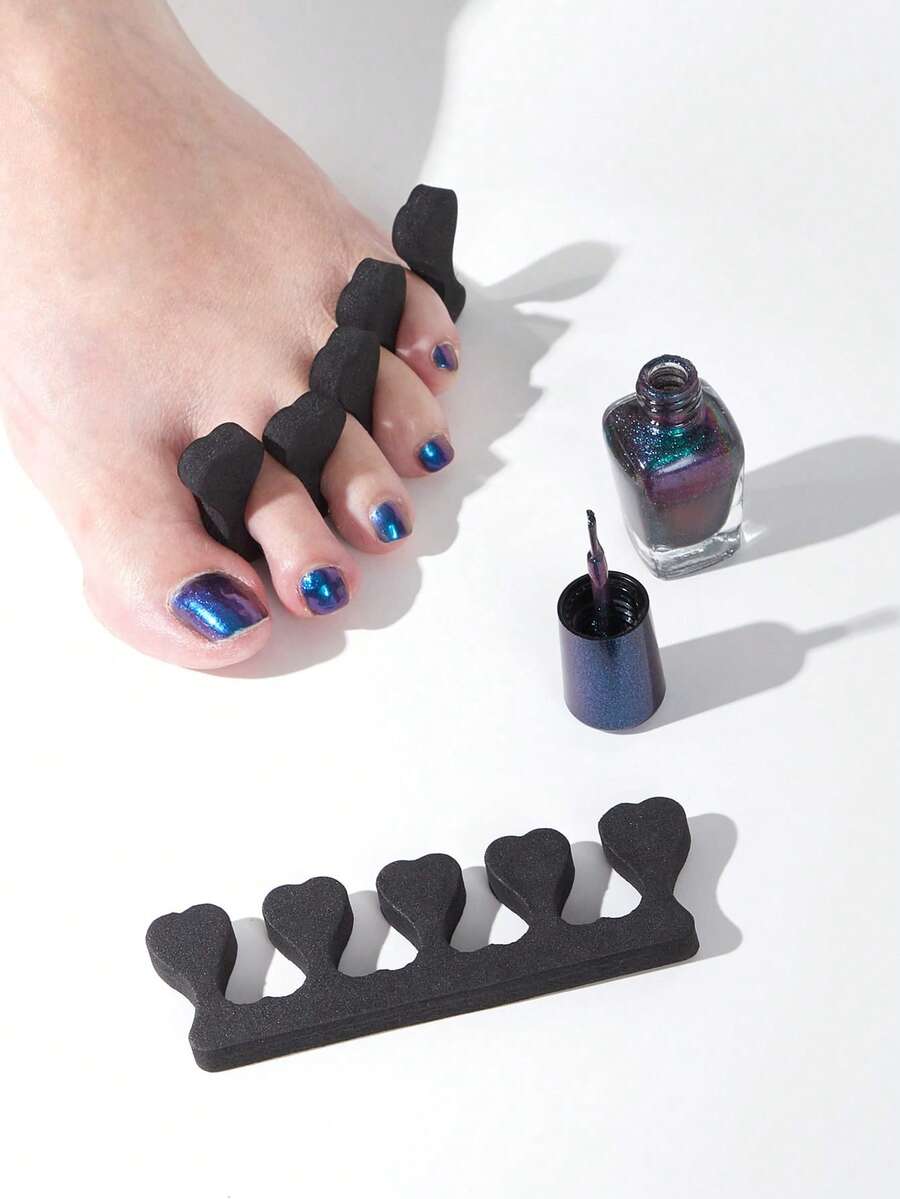klimonla 10pcs Black Heart-Shaped Sponge Toe Separators, Nail Art Tools, Nail Supplies, Suitable For Women And Girls Daily Nail DIY, Nail Supplies, Nail Tools, Back To School Season, Nail Art, Nail Tools, Adhesive Nail Art Tools - Black - View 1