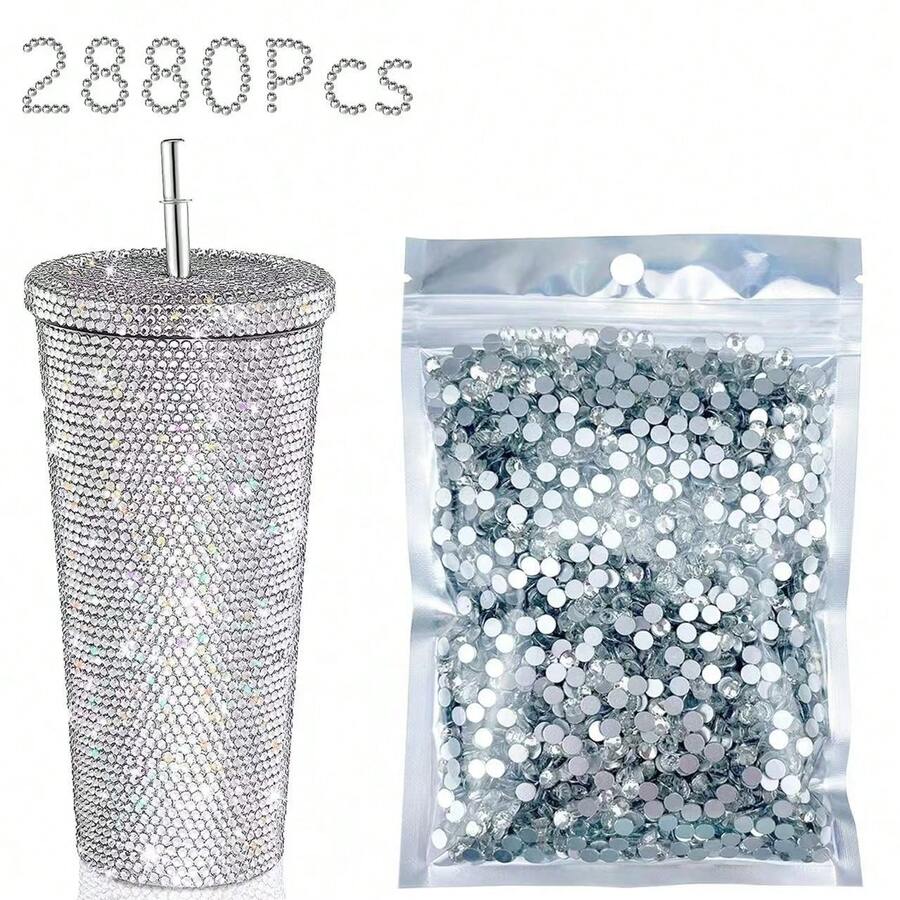 SS6 1440Pcs Bulk Flat Back Rhinestones, Loose Transparent Rhinestones, White Craft Gemstones, Glass Rhinestones, Stones, Silver Rhinestones For Clothes/Strollers/Shoes/Cups/Parties/Makeup DIY - White - View 1