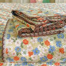 3-Piece Bed Sheet Set With Lace Trim, Botanical Print Design, Crochet Lace, British Country Style, Suitable For Single, Double, And Student Beds - Multicolor - View 9
