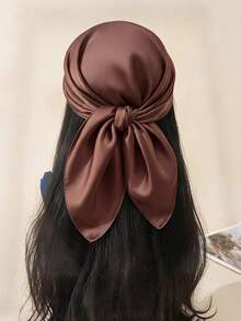 1PC Bandana Women's Solid Color Printed Square Scarf, Baotou Scarf, Binding Bag, Decorative Silk Scarf, Suitable For Daily Use - Coffee Brown - View 3