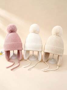 1pc Solid Color Warm Lining Knitted Earflap Hat, Children's Outdoor Cycling Hat Winter Warm Knitted Hat - 1PC - View 1